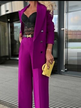 SHEIN Fuchsia Wide-Leg Pantsuit with Long Blazer